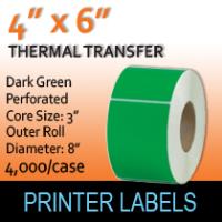 Thermal Transfer Labels Dark Green 4" x 6" Perf